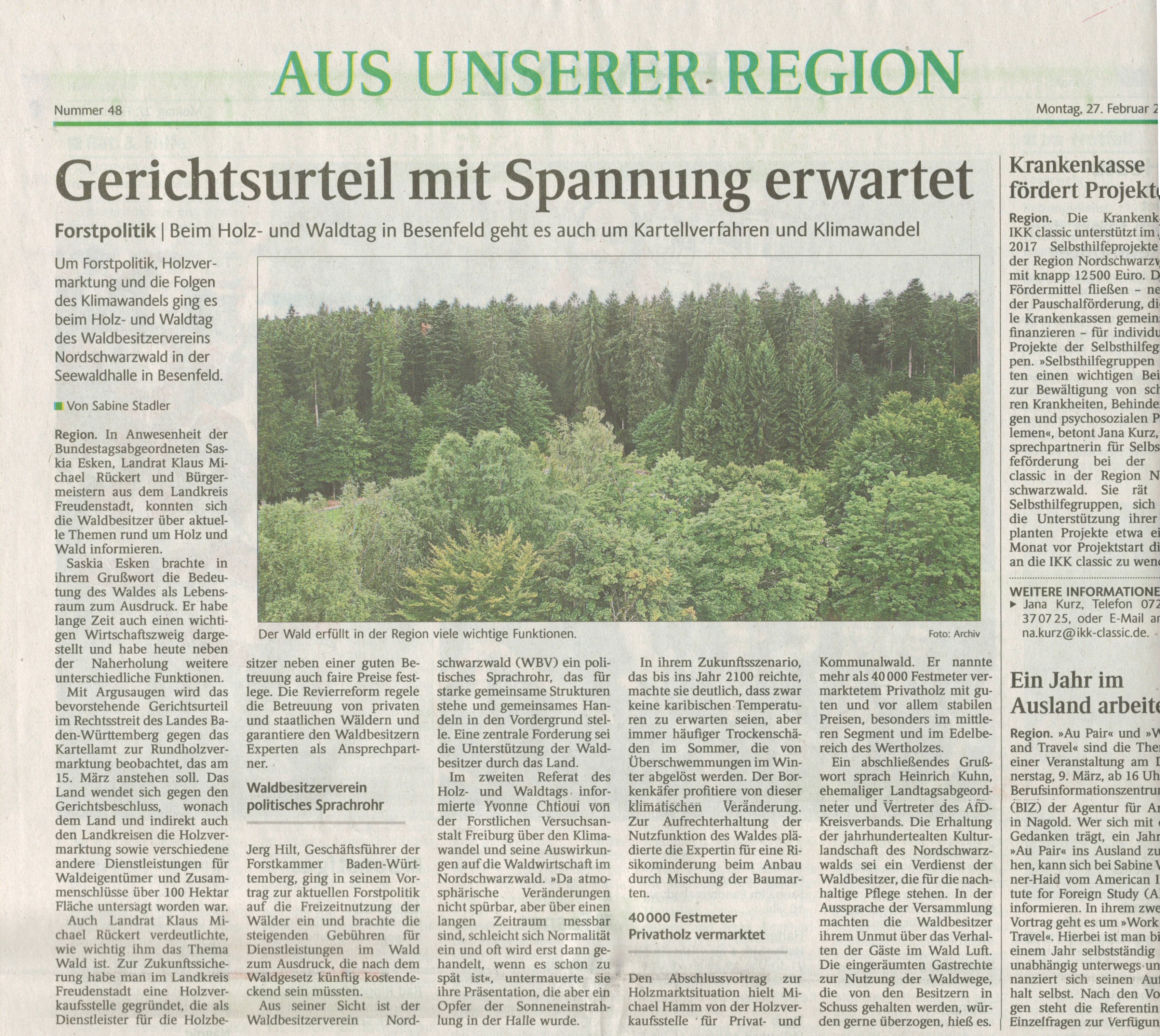 Zeitungsartikel 13. Nordschwarzwälder Holz- und Waldtag 2017